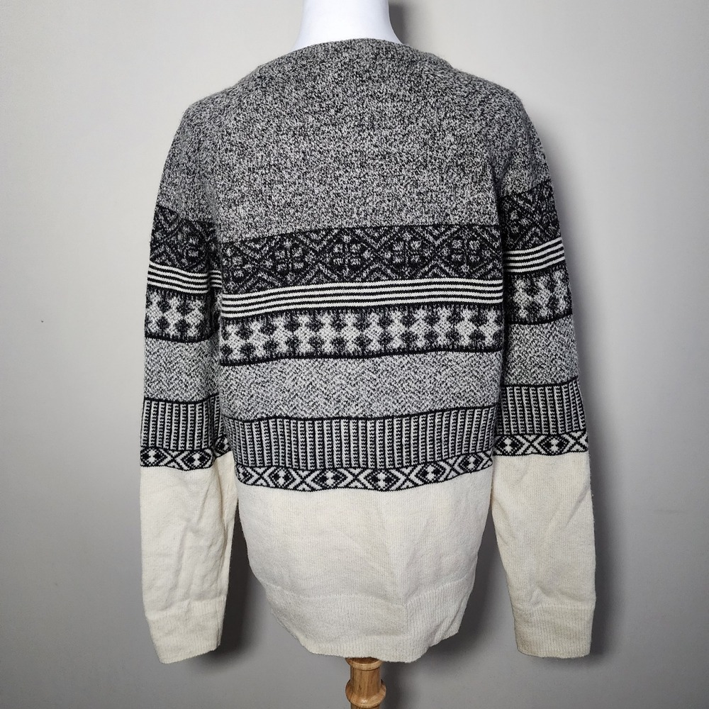 H&M Fair Isle Crewneck Sweater Mens Large Cream Black Wool Blend‎ Knit Geometric - Picture 2 of 12